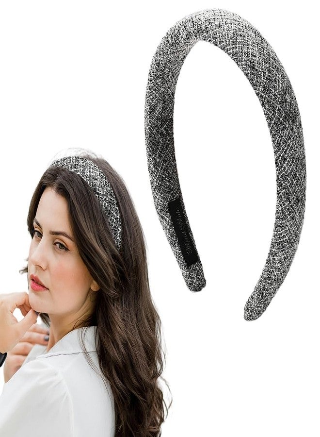 Kefley Tweed Puffy Headband Wide Padded Headbands for Women’s Hair Non Slip Fashion Thick Sponge Headband Hairband Head Band Gray Chunky Headband for Women Trendy Headwear - Image 1